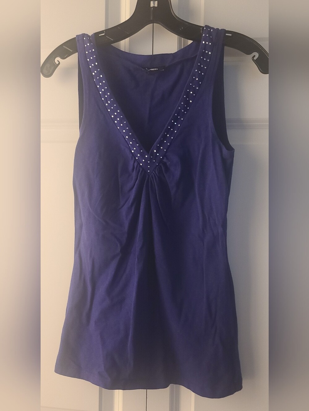 Express Deep Purple V-Neck Tank with Studded Trim